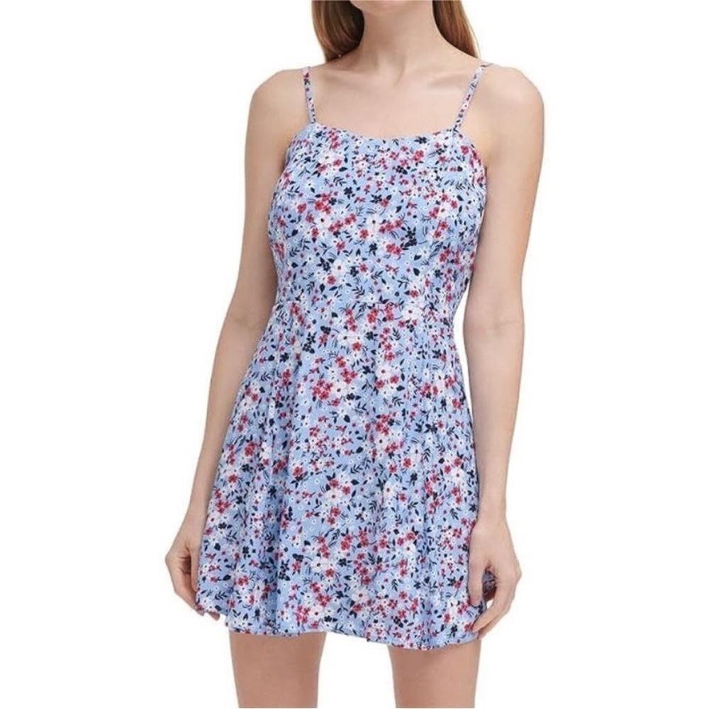 Calvin Klein Blue Floral Spaghetti Strap Casual Dress Women’s Size Medium NEW